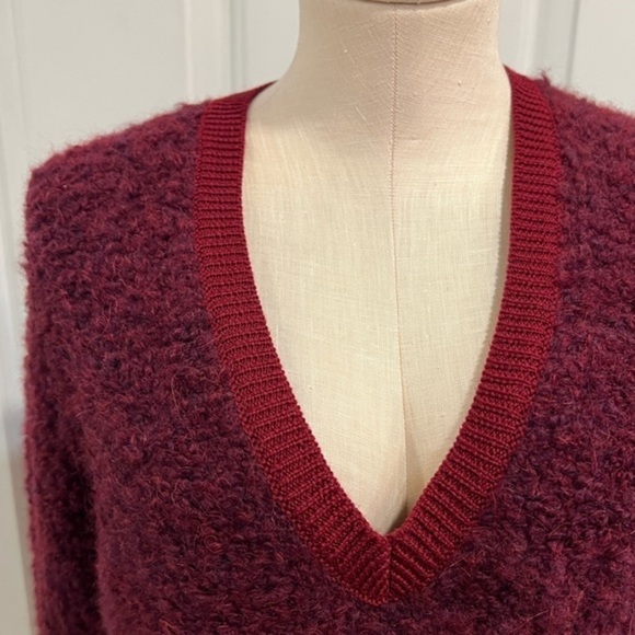 J. Crew Boucle Burgundy Red Boucle V Neck Sweater - Picture 15 of 15